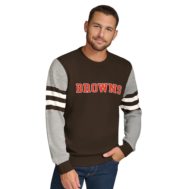 Men's Tommy Hilfiger Brown/Heather Gray Cleveland Browns Acrylic Crewneck Pullover Sweater