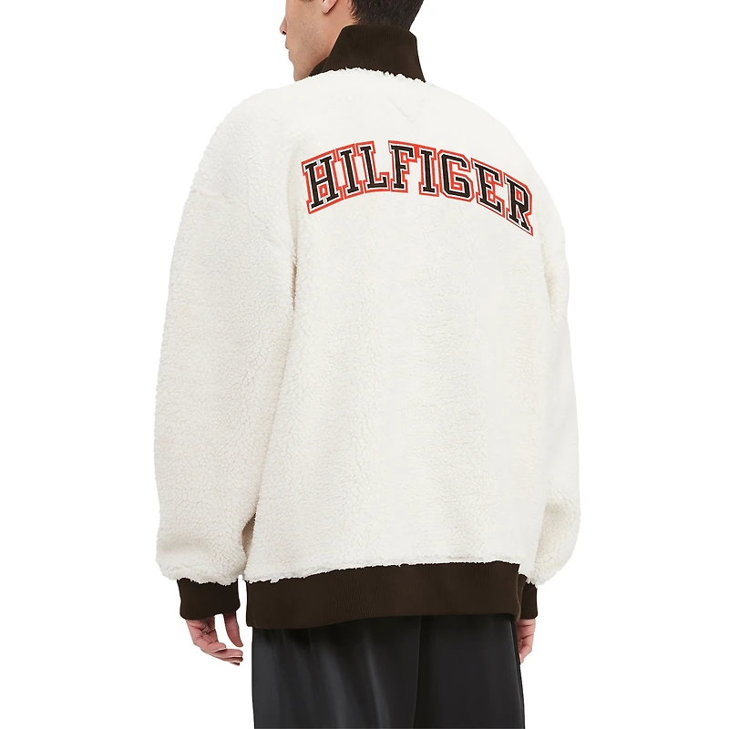 Sweat-shirt crème Tommy Hilfiger Cleveland Browns Jordan Sherpa à quart de zip pour hommes