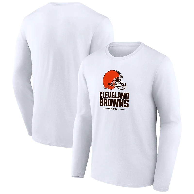 Men's White Cleveland Browns Team Lockup Long Sleeve T-Shirt