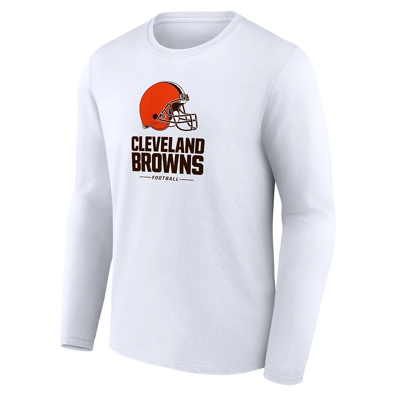 Men's White Cleveland Browns Team Lockup Long Sleeve T-Shirt