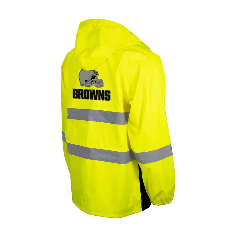 Veste de sécurité imperméable jaune haute visibilité à capuche et fermeture éclair complète pour homme des Cleveland Browns