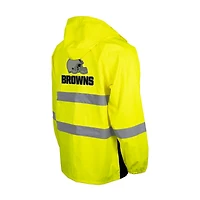 Veste de sécurité imperméable jaune haute visibilité à capuche et fermeture éclair complète pour homme des Cleveland Browns