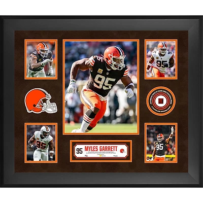 Collage encadré de 5 photos de Myles Garrett (Cleveland Browns) - 51 x 61 cm (20 x 24 pouces) avec un morceau de ballon de football américain utilisé lors d'un match - Édition limitée à 500 exemplaires