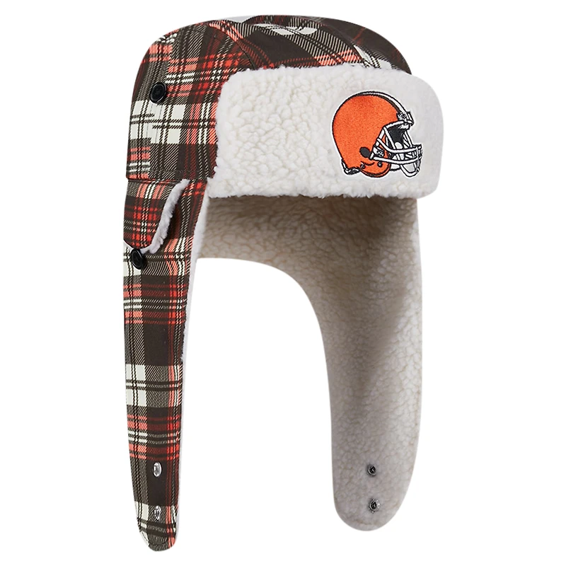 New Era Brown Cleveland Browns Sideline Plaid Sherpa Trapper Hat