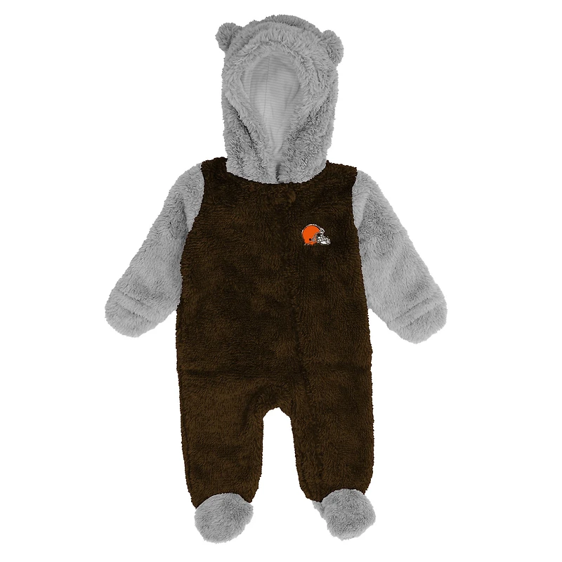 Newborn & Infant Brown/Gray Cleveland Browns Game Nap Teddy Fleece Bunting - Full-Zip Sleeper