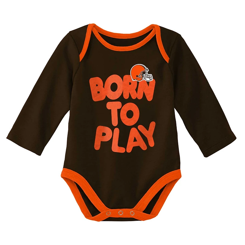 Lot de deux bodys à manches longues pour nouveau-nés et nourrissons marron/gris chiné Cleveland Browns Born To Win
