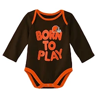 Lot de deux bodys à manches longues pour nouveau-nés et nourrissons marron/gris chiné Cleveland Browns Born To Win