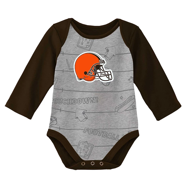 Lot de deux bodys à manches longues pour nouveau-nés et nourrissons marron/gris chiné Cleveland Browns Born To Win