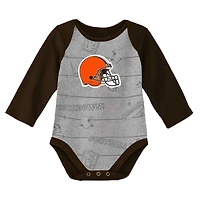 Lot de deux bodys à manches longues pour nouveau-nés et nourrissons marron/gris chiné Cleveland Browns Born To Win