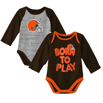 Lot de deux bodys à manches longues pour nouveau-nés et nourrissons marron/gris chiné Cleveland Browns Born To Win