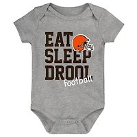 Lot de trois bodys rétro Eat, Sleep & Drool pour nouveau-nés et nourrissons marron/orange/gris chiné Cleveland Browns