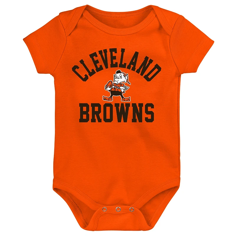 Lot de trois bodys rétro Eat, Sleep & Drool pour nouveau-nés et nourrissons marron/orange/gris chiné Cleveland Browns