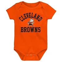 Lot de trois bodys rétro Eat, Sleep & Drool pour nouveau-nés et nourrissons marron/orange/gris chiné Cleveland Browns