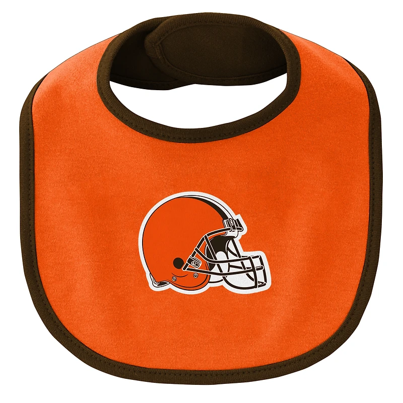 Newborn & Infant Brown/Orange Cleveland Browns Little Champ Three-Piece Bodysuit Bib Booties Set