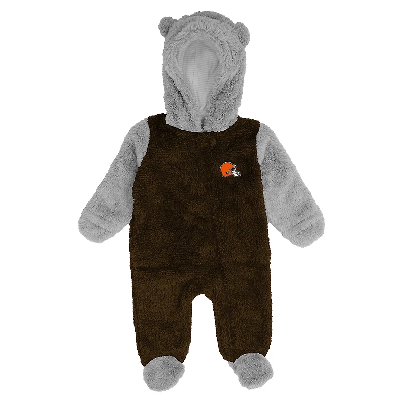 Newborn & Infant Brown Cleveland Browns Game Nap Teddy Fleece Bunting Full-Zip Sleeper