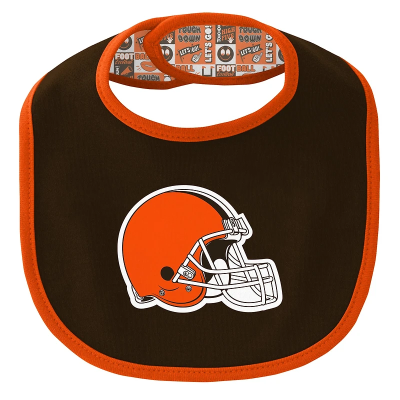 Newborn & Infant Cleveland Browns Dynamic Duo Bodysuit, Bib Knit Hat Set
