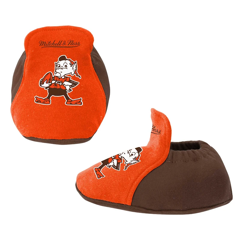 Newborn & Infant Mitchell Ness Orange/Brown Cleveland Browns Throwback Big Score Bodysuit, Bib Bootie Set