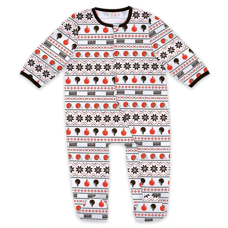 Ensemble pyjama et bavoir à fermeture éclair pour nouveau-né bébé par Erin Andrews Cleveland Browns Allover Print