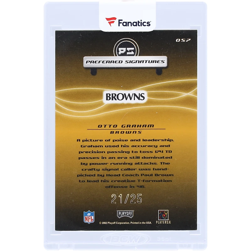 Carte Preferred Gold #O57 #21/25 dédicacée par Otto Graham des Cleveland Browns pour les éliminatoires de 2001