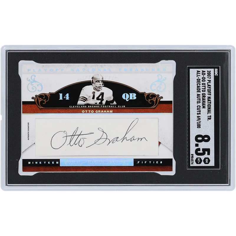 Otto Graham Cleveland Browns Autographed 2007 Playoff National Treasures All-Decade Cut #AD-OG #69/100 SGC Authenticated 8.5 Card