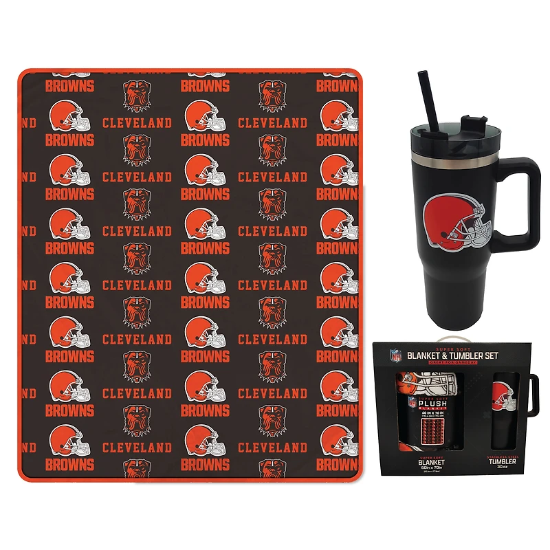 Couverture Pegasus Cleveland Browns 60" x 70" avec logo et gobelet en acier inoxydable 30 oz