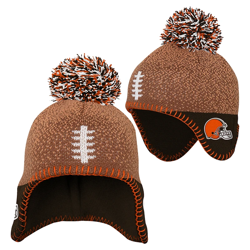 Bonnet en tricot marron avec pompon pour enfant d'âge préscolaire, motif tête de football des Cleveland Browns