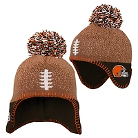 Bonnet en tricot marron avec pompon pour enfant d'âge préscolaire, motif tête de football des Cleveland Browns