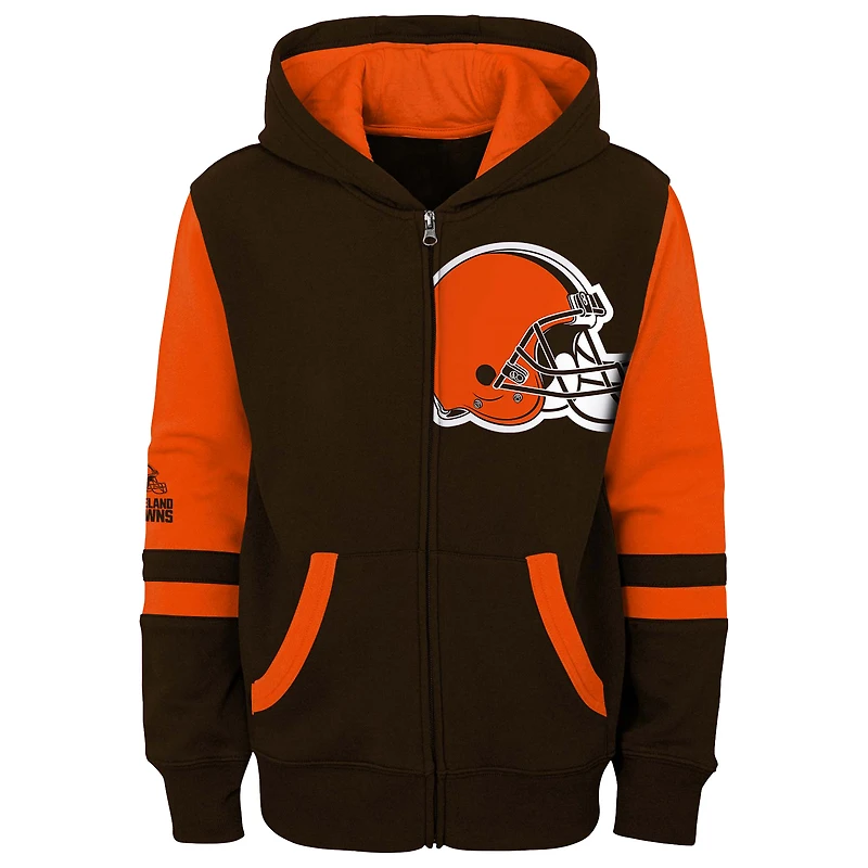 Sweat à capuche entièrement zippé blocs de couleurs pour préscolaire Cleveland Browns Stadium