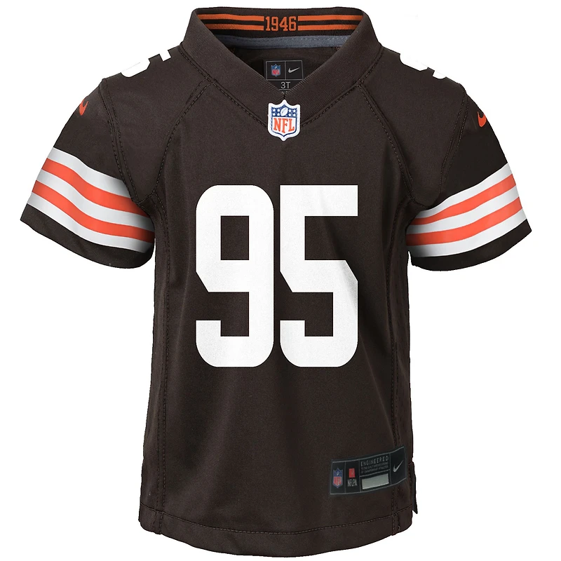 Maillot de jeu joueur des Cleveland Browns Myles Garrett Brown Nike pour enfant d'âge préscolaire