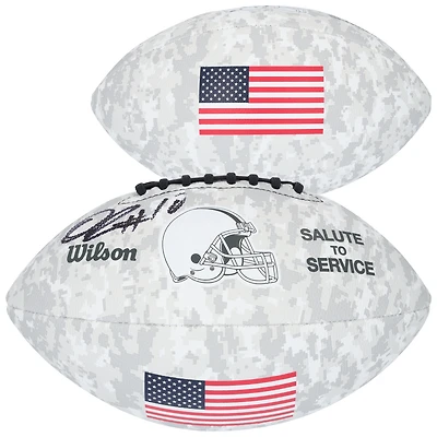Ballon de football Wilson 2024 « Salute To Service » autographié par Quinshon Judkins des Cleveland Browns