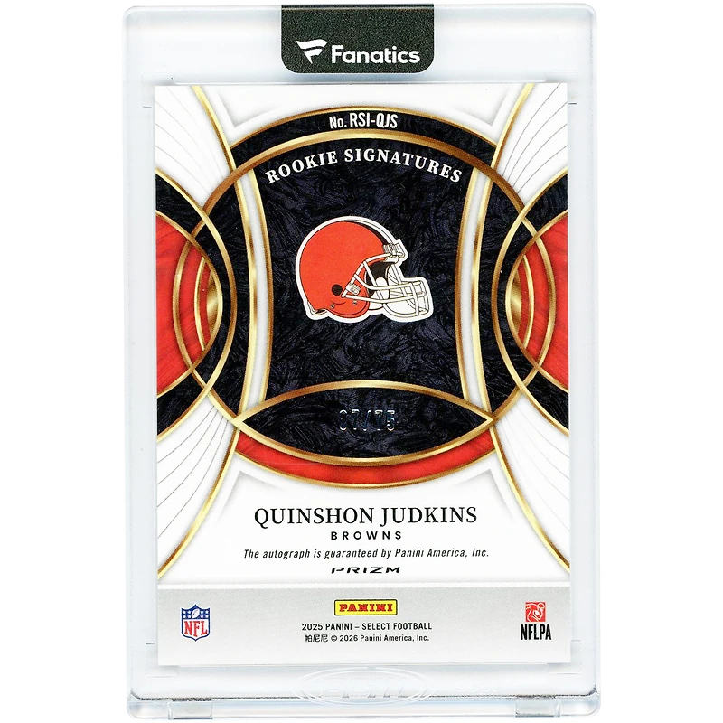 Carte de recrue autographiée Quinshon Judkins des Cleveland Browns, collection Panini Select Maroon Prizm 2025 #RSI-QJS #7/75