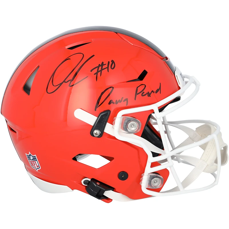 Casque Riddell Speed ​​Flex Authentic autographié par Quinshon Judkins des Cleveland Browns avec inscription « Dawg Pound »