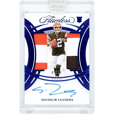 Shedeur Sanders Cleveland Browns Autographed 2025 Panini Flawless Sapphire Rookie Dual Patch Tri-Color Relics #RDPA-SSS #9/10 Rookie Card