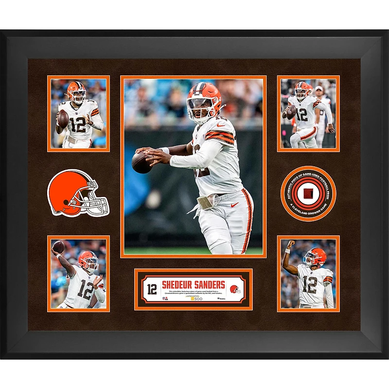 Collage encadré de 5 photos de Shedeur Sanders (Cleveland Browns) 20" x 24" avec un morceau de ballon de football utilisé en match - Édition limitée à 500 exemplaires