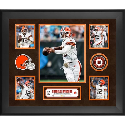 Collage encadré de 5 photos de Shedeur Sanders (Cleveland Browns) 20" x 24" avec un morceau de ballon de football utilisé en match - Édition limitée à 500 exemplaires