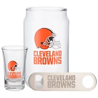 Ensemble de trois verres à bière Cleveland Browns de The Memory Company, verre à liqueur de 2 oz et décapsuleur