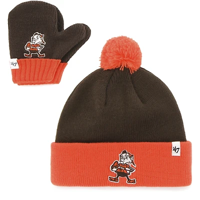 Toddler '47 Brown/Orange Cleveland Browns Bam Bam Cuffed Knit Hat with Pom and Mittens Set