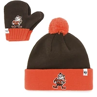Toddler '47 Brown/Orange Cleveland Browns Bam Bam Cuffed Knit Hat with Pom and Mittens Set