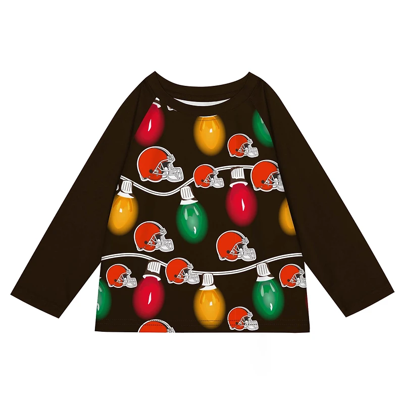 Toddler Cleveland Browns Two-Piece Garland Holiday Long Sleeve Pajama Set