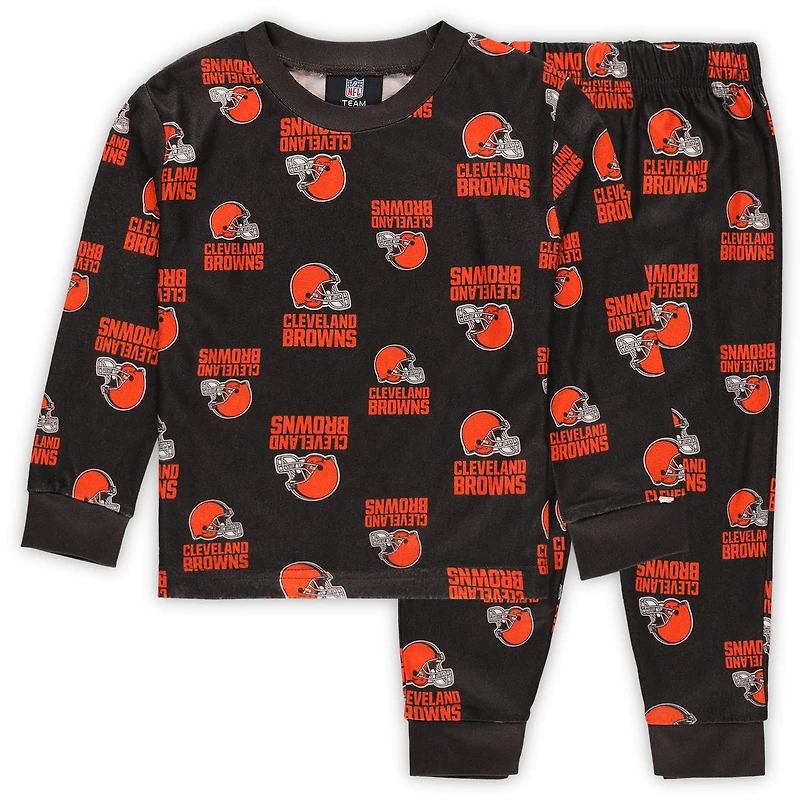 Ensemble de nuit pour tout-petit Outerstuff Brown Cleveland Browns avec t-shirt à manches longues et pantalon imprimés