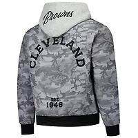 Blouson aviateur unisexe à capuche et fermeture éclair complète camouflage Cleveland Browns gris The Wild Collective