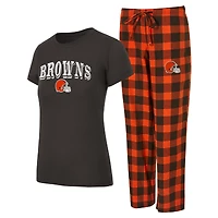 Ensemble pyjama en flanelle marron/orange Cleveland Browns Avondale pour femme Concepts Sport
