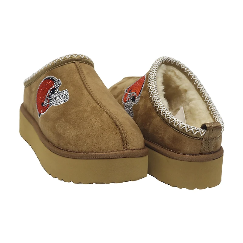 Women's Cuce  Tan Cleveland Browns Chestnut Slip On Boots with Crystal Logo