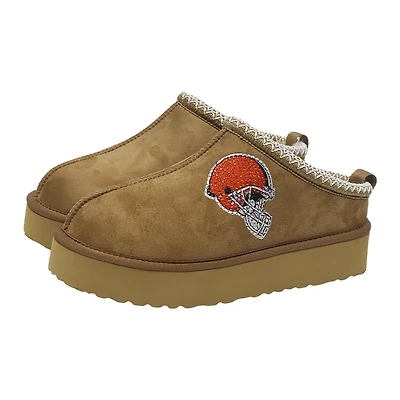 Women's Cuce  Tan Cleveland Browns Chestnut Slip On Boots with Crystal Logo