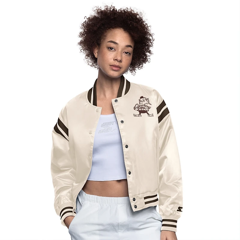 Veste en satin à boutons-pression pour femme Cleveland Browns Starter Cream