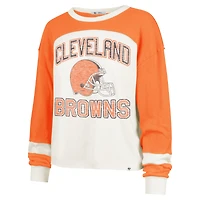 Women's '47 Cream Cleveland Browns Double Header Curve Raglan Long Sleeve Crop Top