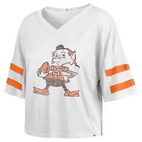 T-shirt court à col en V pour femme Cleveland Browns Double Header Scout '47 blanc