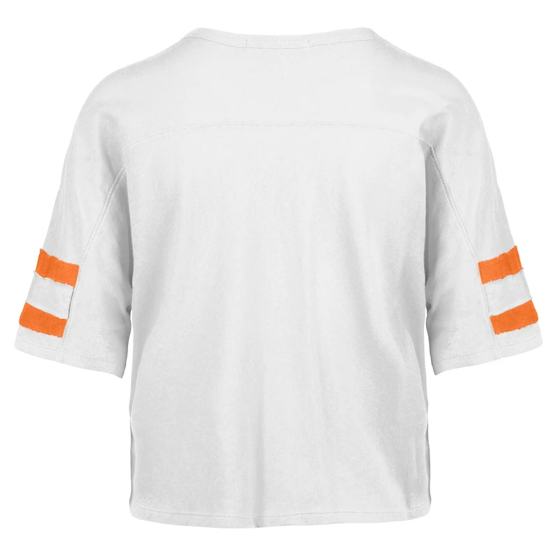 T-shirt court à col en V pour femme Cleveland Browns Double Header Scout '47 blanc