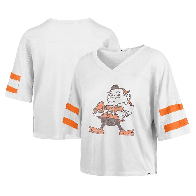 T-shirt court à col en V pour femme Cleveland Browns Double Header Scout '47 blanc