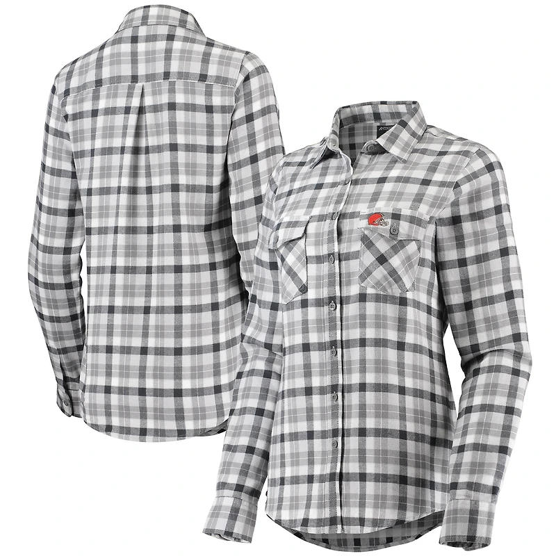 Chemise boutonnée à manches longues en flanelle pour femme, modèle Antigua Grey Cleveland Browns Ease